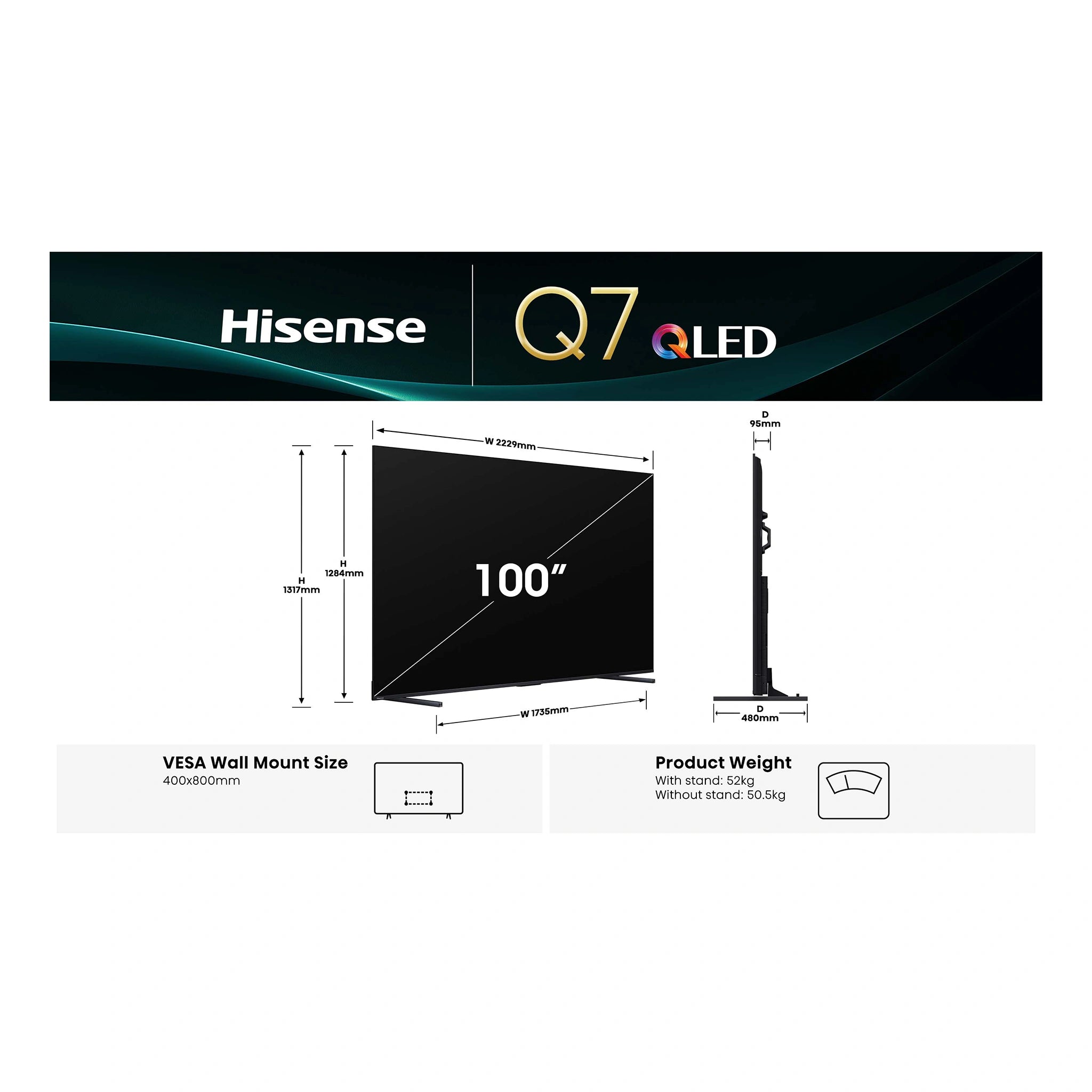 Hisense 100Q7QAU 100 Inch Q7QAU 4K QLED Smart TV