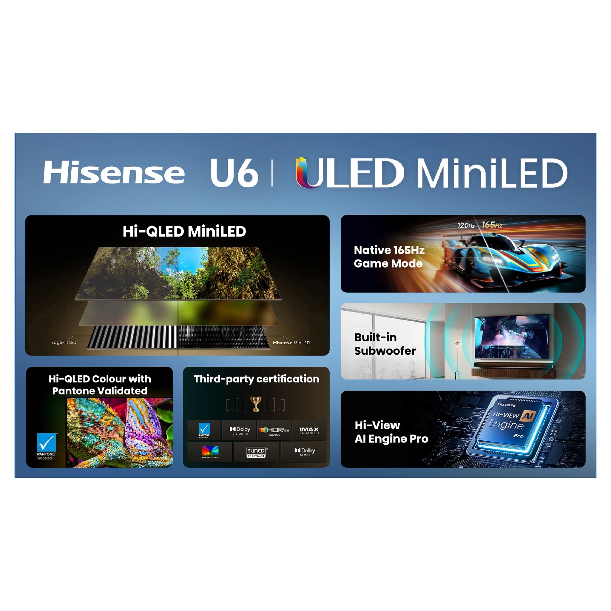 Hisense 100 Inch ULED MiniLED 165Hz 4k TV 100U6SAU, Top Gallery Feature