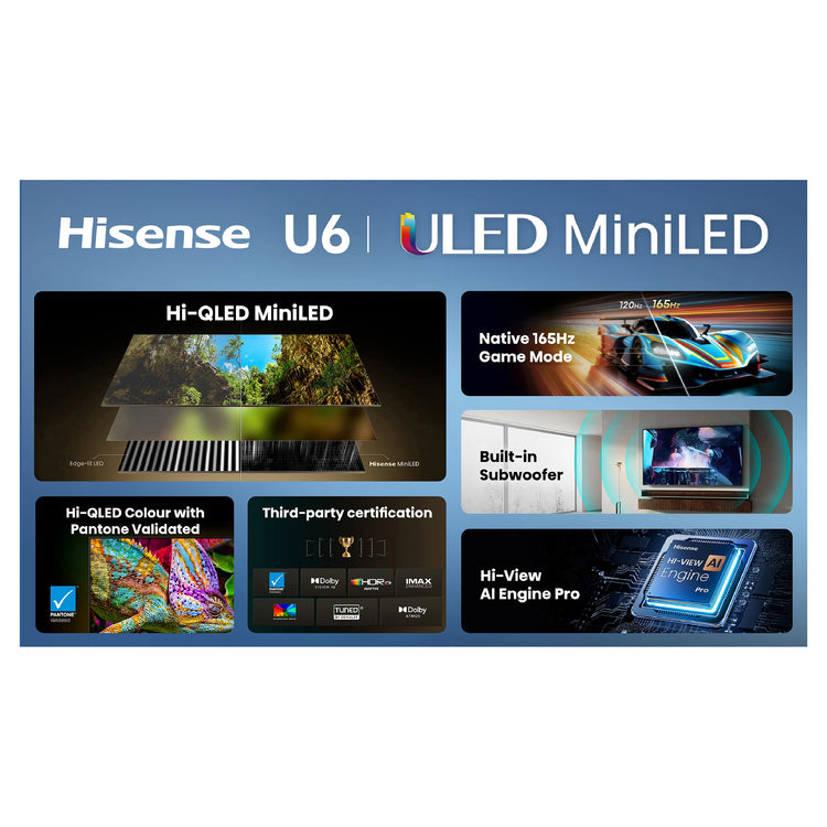 Hisense 100 Inch ULED MiniLED 165Hz 4k TV 100U6SAU, Top Gallery Feature