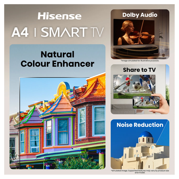 Hisense 32 Inch Black A4S HD Smart QLED Television 32A4SAU, Features