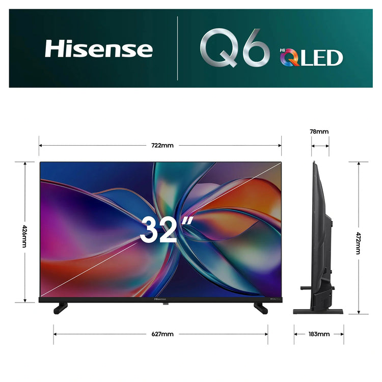Hisense 32-Inch Q6S Full HD Hi-QLED Smart TV 32Q6SAU, Dimensions View