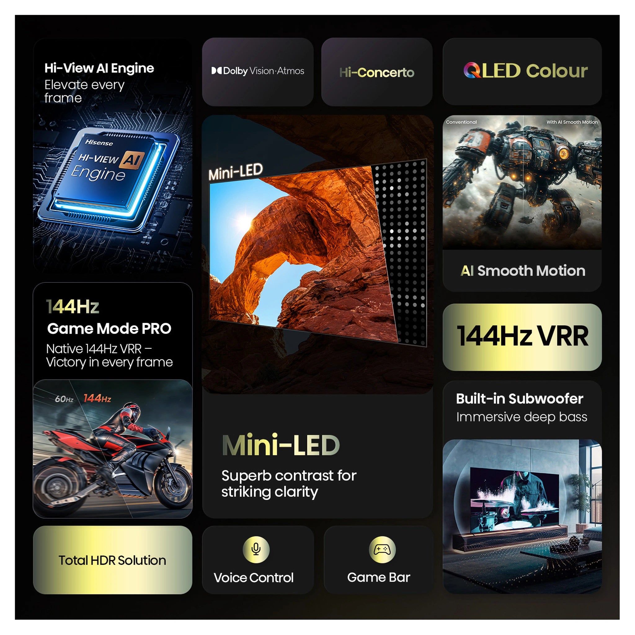 Hisense 55-Inch U6QAU PRO Mini-LED 4K QLED 144Hz Smart TV 55U6QAUPRO, Features