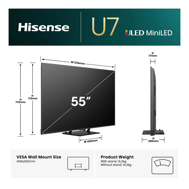 Hisense 55U7QAU 55 inch 4K ULED Mini-LED Smart TV