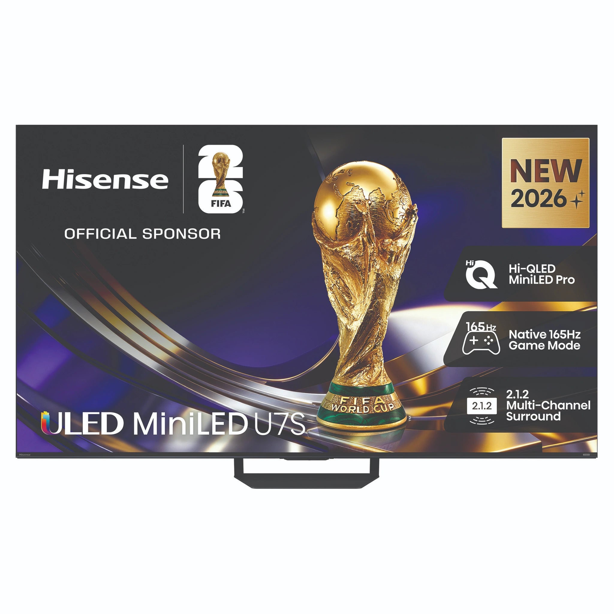 Hisense 55 Inch U7S ULED Mini-LED 165Hz 4K Smart TV 55U7SAU, Front Feature View