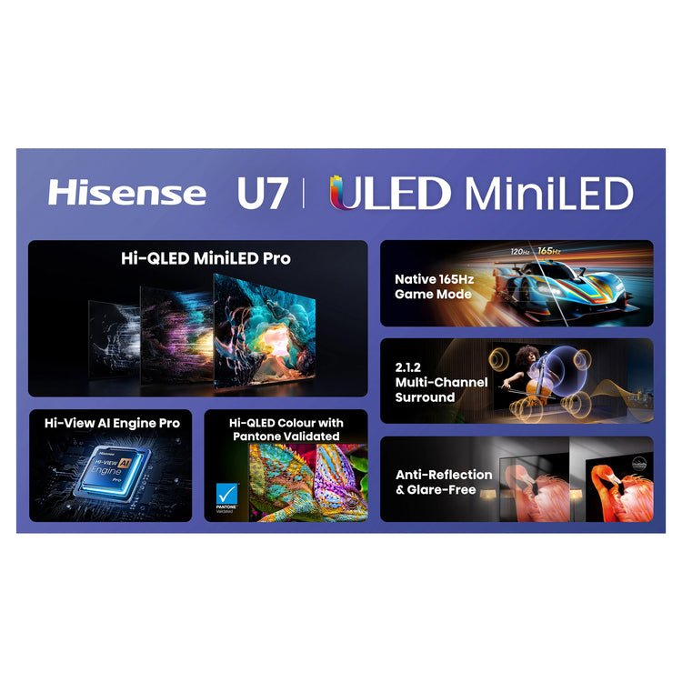 Hisense 55 Inch U7S ULED Mini-LED 165Hz 4K Smart TV 55U7SAU, Top Gallery Feature