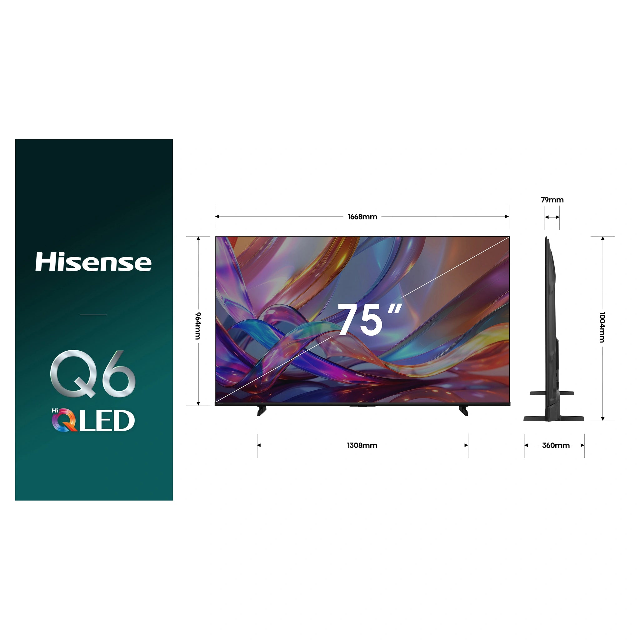 Hisense 75-Inch Q6SAU Hi-QLED 4K Smart Television 75Q6SAU, Dimensions View