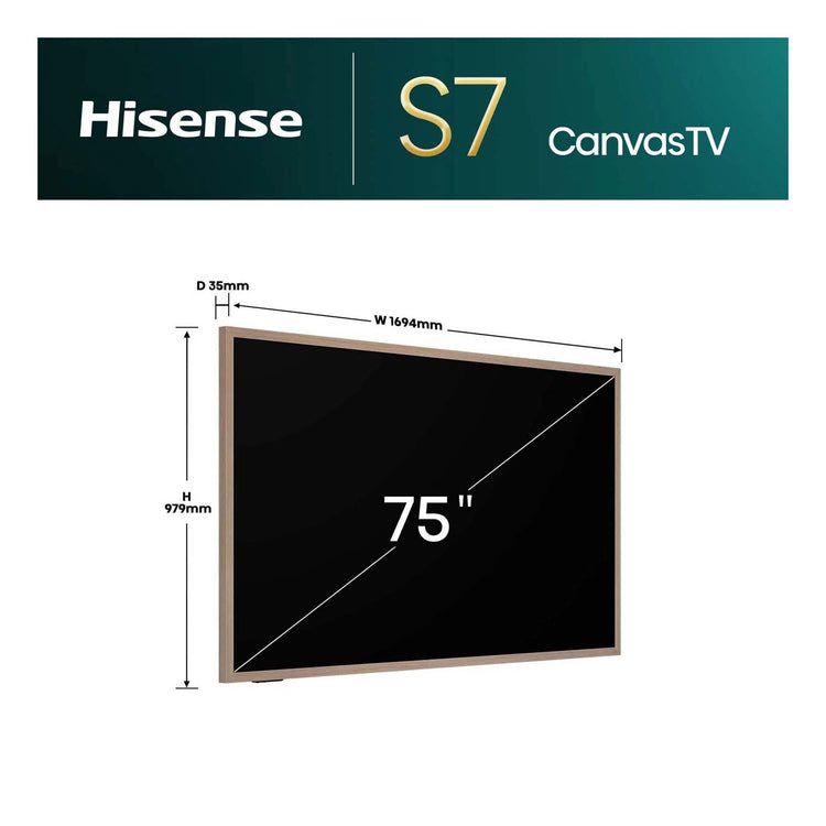 Hisense 75 Inch S7QAU Canvas 4K QLED Smart TV 75S7QAU, Dimensions