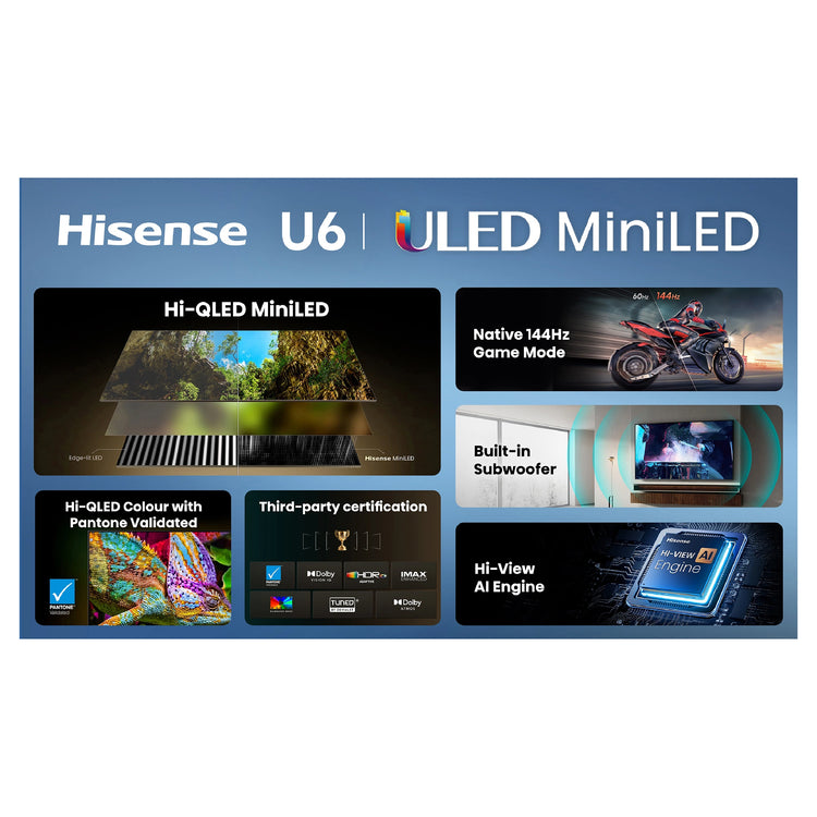 Hisense 85 Inch ULED MiniLED 144Hz 4k TV 85U6SAU, Top Gallery Feature
