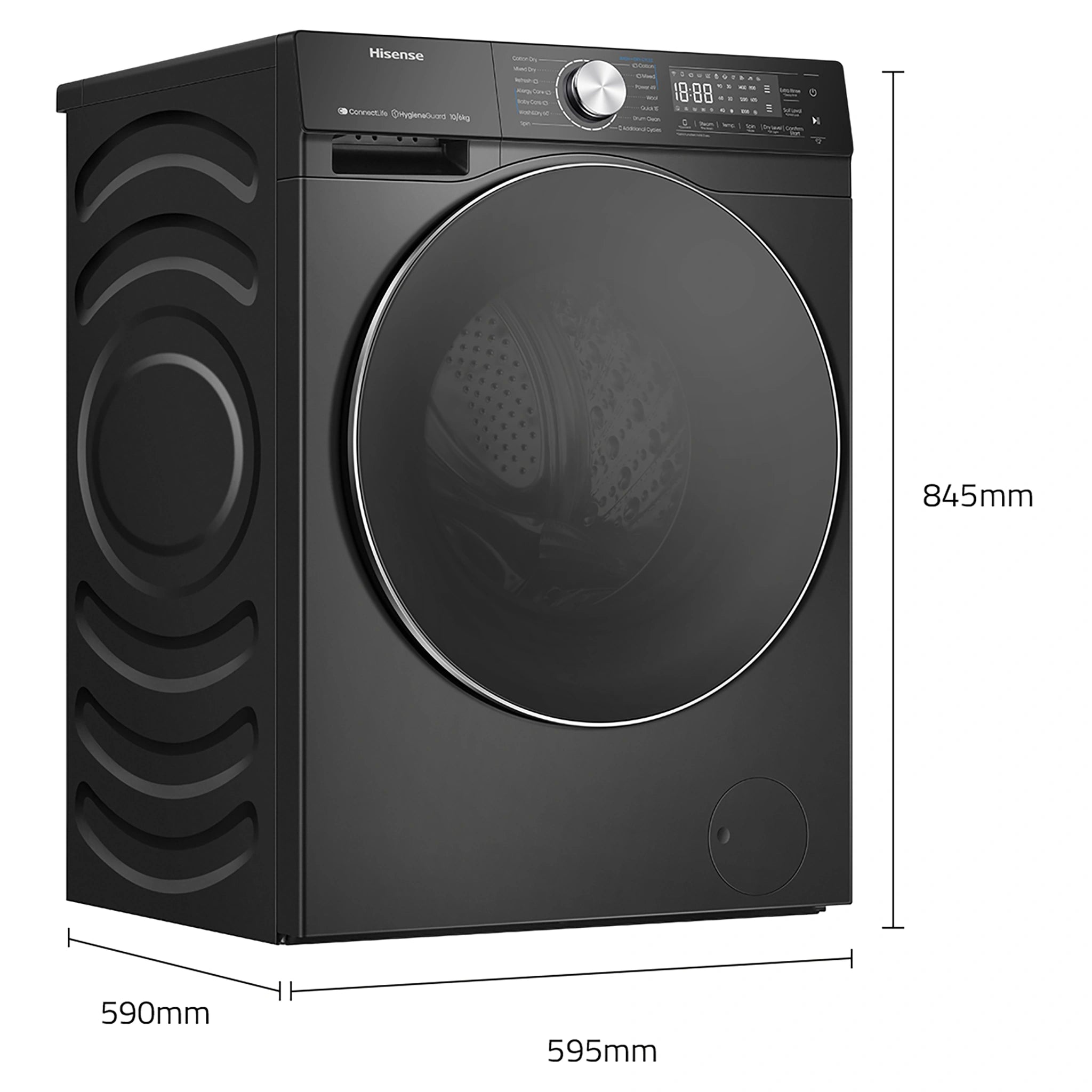 Hisense 10kg/6kg Series 7 Charcoal Black Washer Dryer Combo HCF7S1014BX, Dimensions View