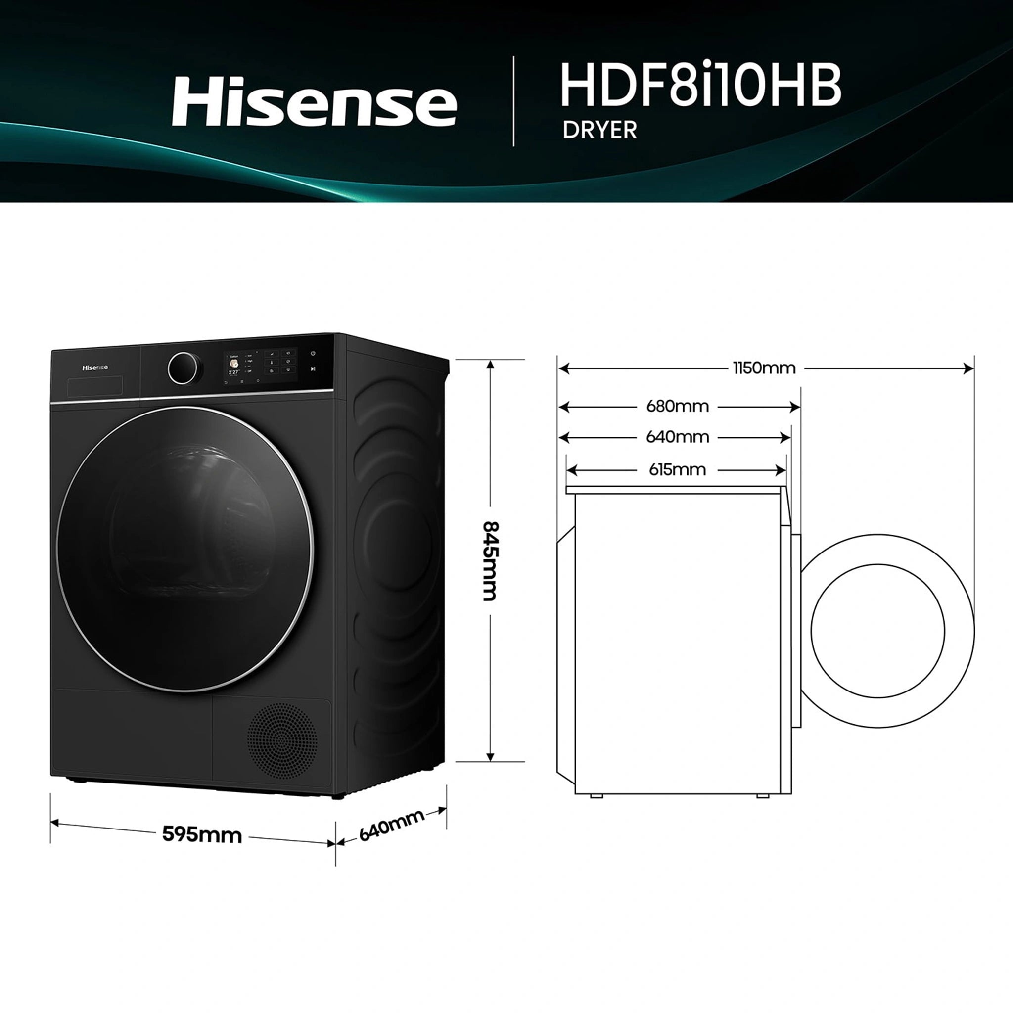 Hisense HDF8I10HB 10kg Series 8i Heat Pump Dryer with Child Lock