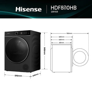 Hisense Series 8i 10kg Heat Pump Dryer HDF8I10HB, Dimensions