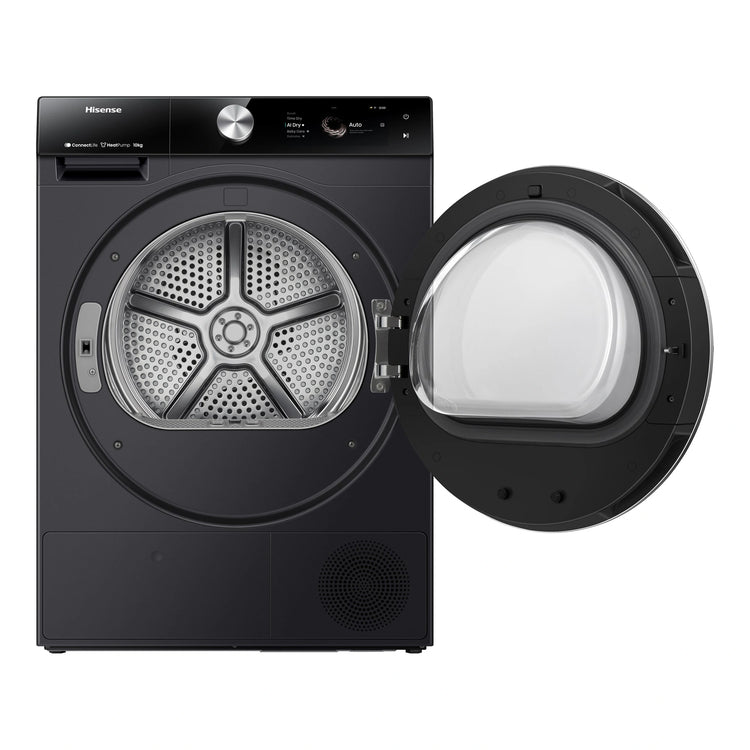 Hisense 10kg Series 9 Heat Pump Dryer HDFS10HPB, Front View With Door Open Left