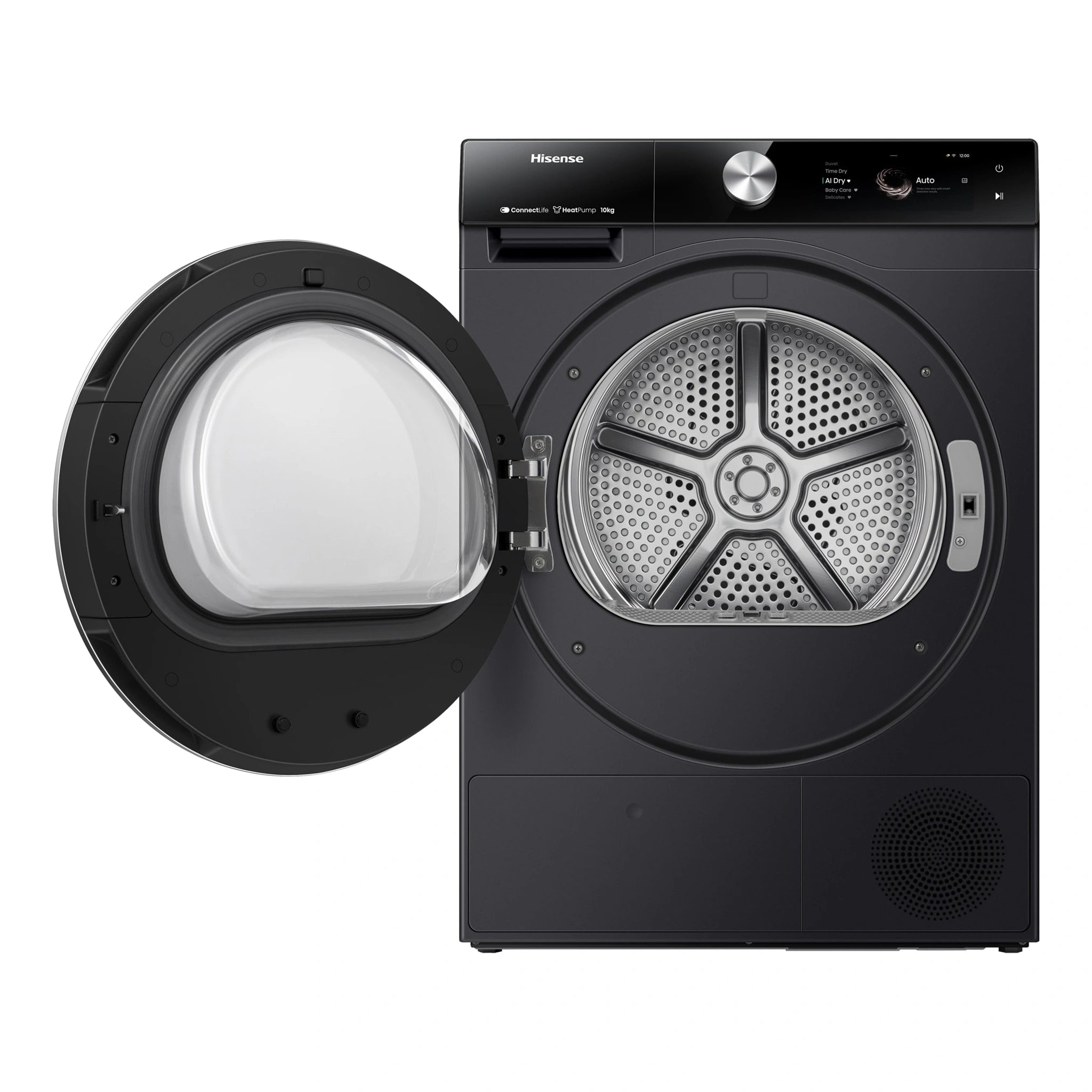 Hisense 10kg Series 9 Heat Pump Dryer HDFS10HPB, Front View With Door Open Right