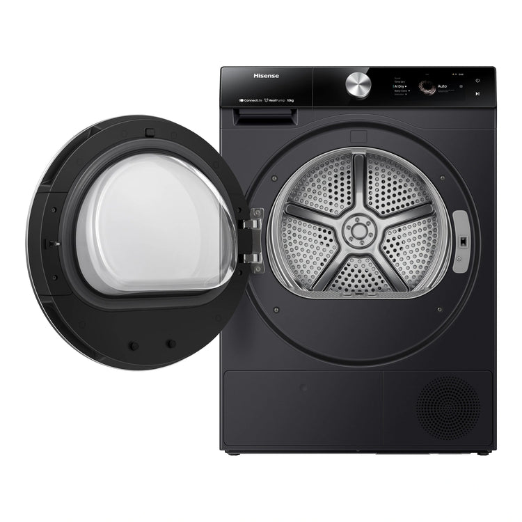 Hisense 10kg Series 9 Heat Pump Dryer HDFS10HPB, Front View With Door Open Right