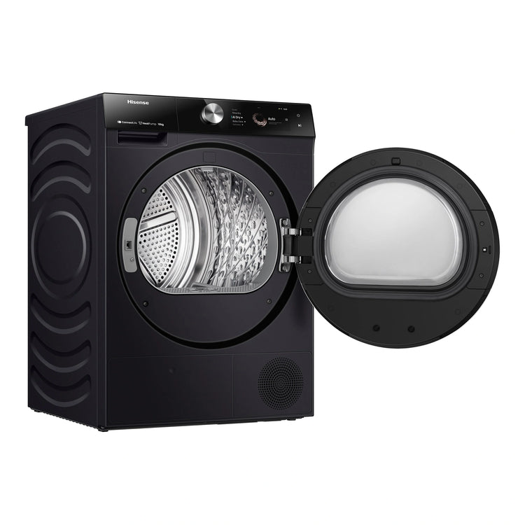 Hisense 10kg Series 9 Heat Pump Dryer HDFS10HPB, Left Side View With Door Open