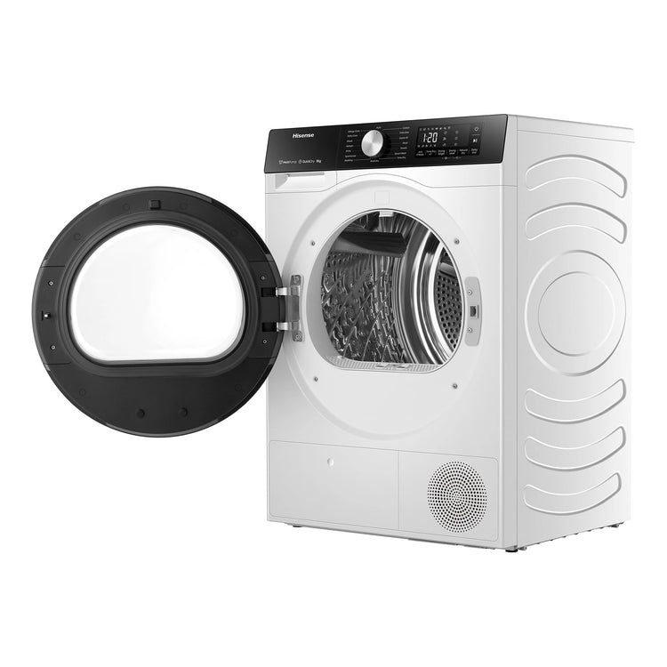 Hisense 8kg 3 Series Heat Pump Dryer with 4.5L Water Tank HDFS80HS, Right Side View With Door Open