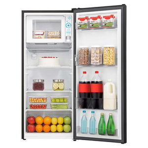 Hisense 179L Black Upright Bar Fridge HRBF179B, Open Door with Food View
