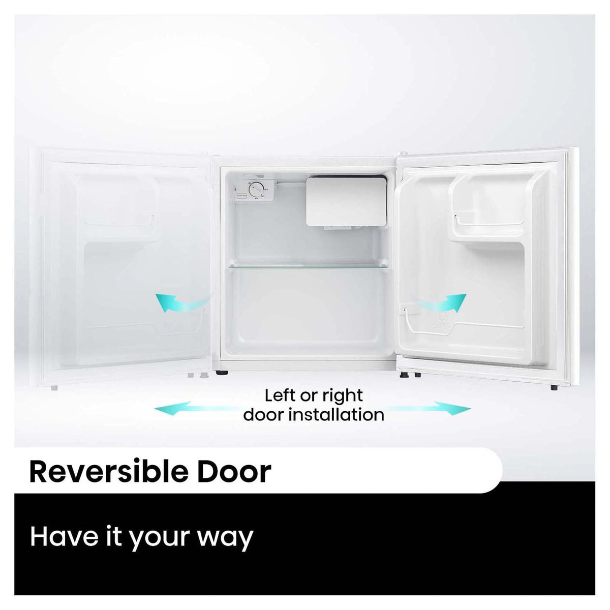 Hisense 45L White Bar Refrigerator HRBF46, Reversible Door View
