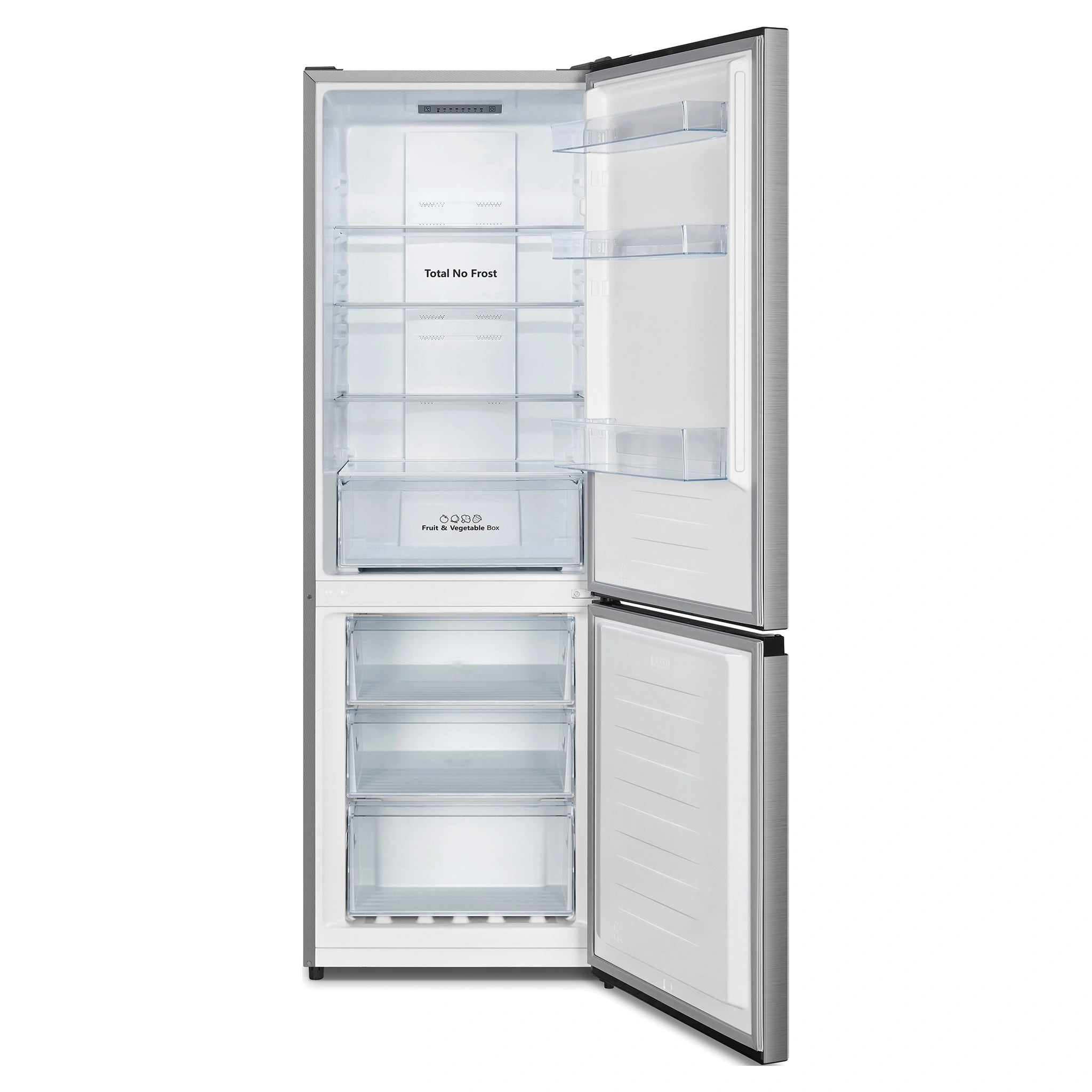 Hisense 292L Bottom Mount Fridge Stainless Steel HRBM292S, Front View With Door Open