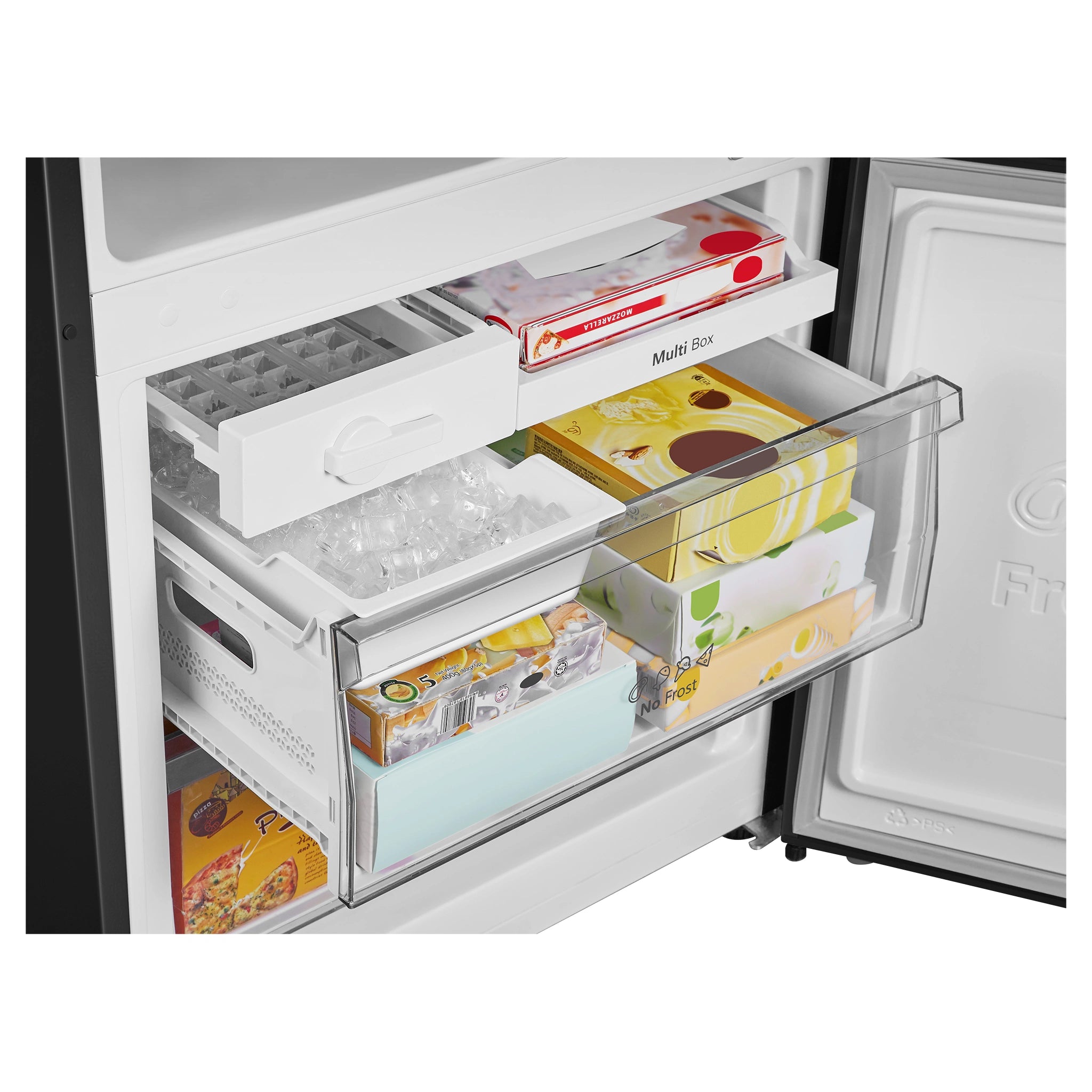 Hisense 417L Bottom Mount Fridge Black Steel HRBM418B, Drawers Open View