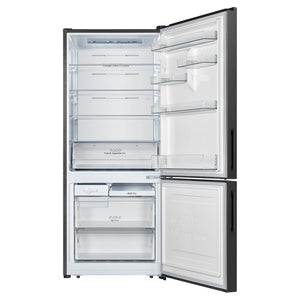 Hisense 417L Bottom Mount Fridge Black Steel HRBM418B, Front View With Door Open