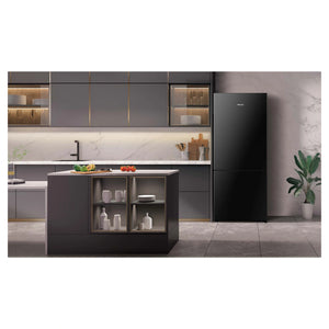 Hisense 417L Bottom Mount Fridge Black Steel HRBM418B, Lifestyle View