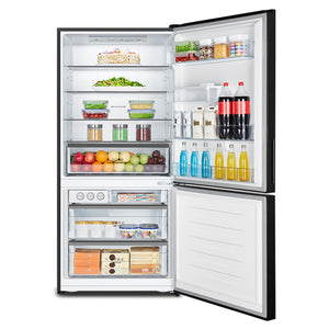 Hisense 482L Bottom Mount Fridge Black Steel HRBM482BW, Front View With Door Open Storages