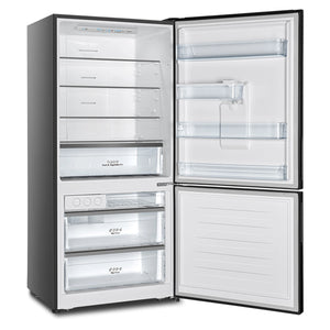 Hisense 482L Bottom Mount Fridge Black Steel HRBM482BW, Left Side View With Door Open
