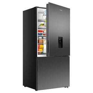 Hisense 500L PureFlat Bottom-Mount Fridge Dark Steel HRBM500TBW, Top Half Door Open