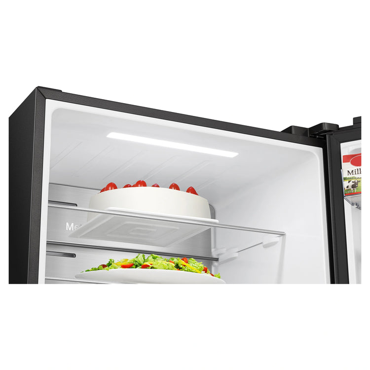 Hisense 500L PureFlat Bottom-Mount Fridge Dark Steel HRBM500TBW, Top Inside View