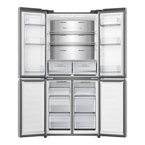 Hisense 483L PureFlat Slim French Door - True Steel HRCD483TS, Front View with All Doors Open