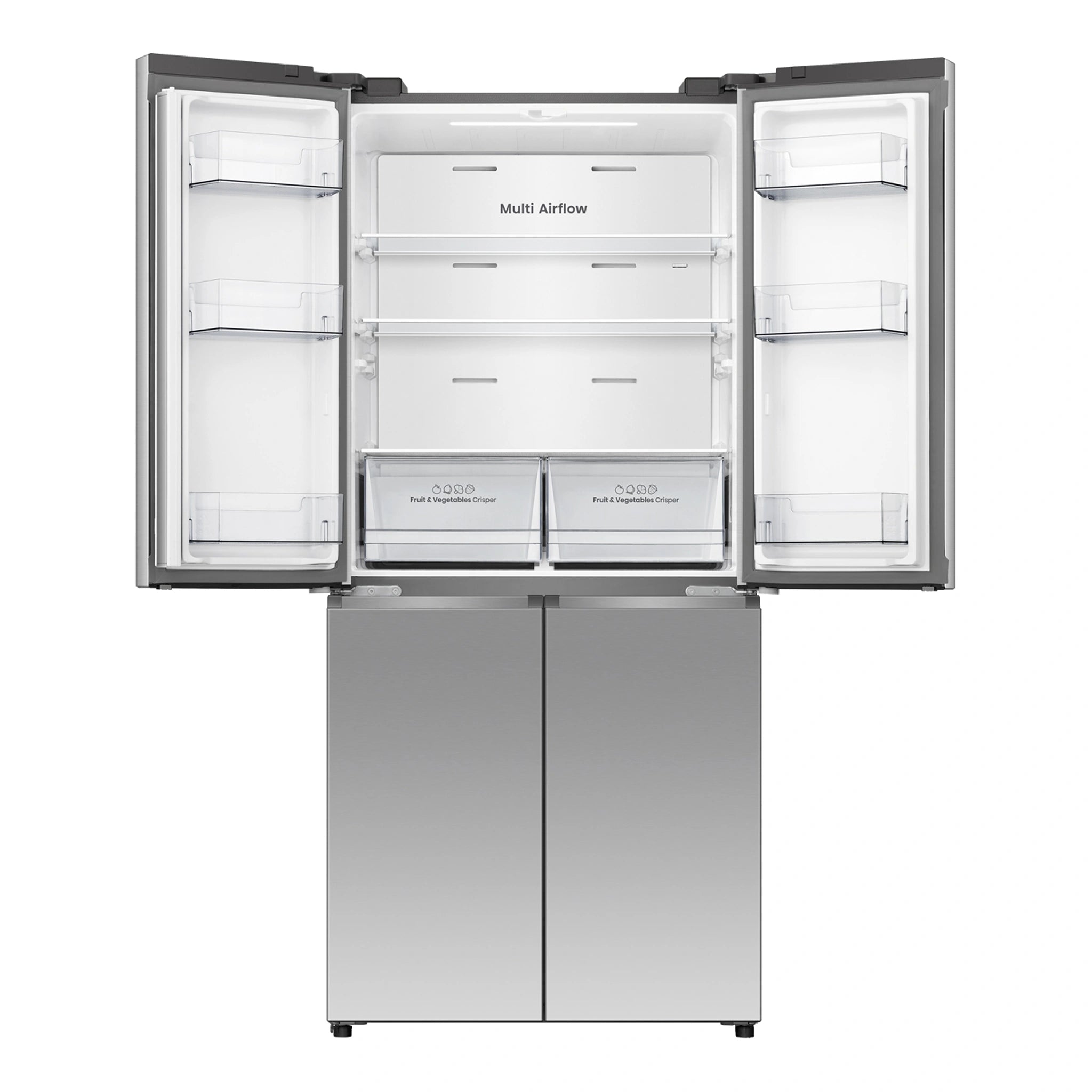 Hisense 483L PureFlat Slim French Door - True Steel HRCD483TS, Front View with Top Door Open