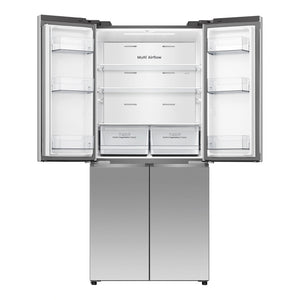 Hisense 483L PureFlat Slim French Door - True Steel HRCD483TS, Front View with Top Door Open
