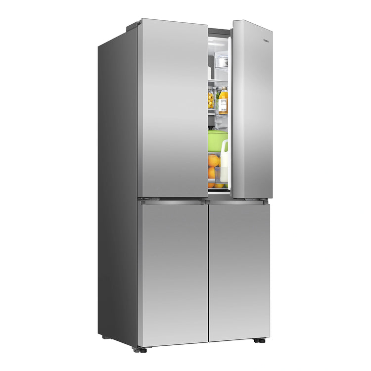 Hisense 483L PureFlat Slim French Door - True Steel HRCD483TS, Front View with Top Right Door Open
