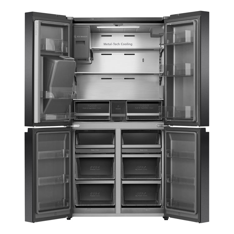 Hisense 585L PureFlat - Eclipse Dark Steel HRCD586TBWB, Front View With All Doors Open