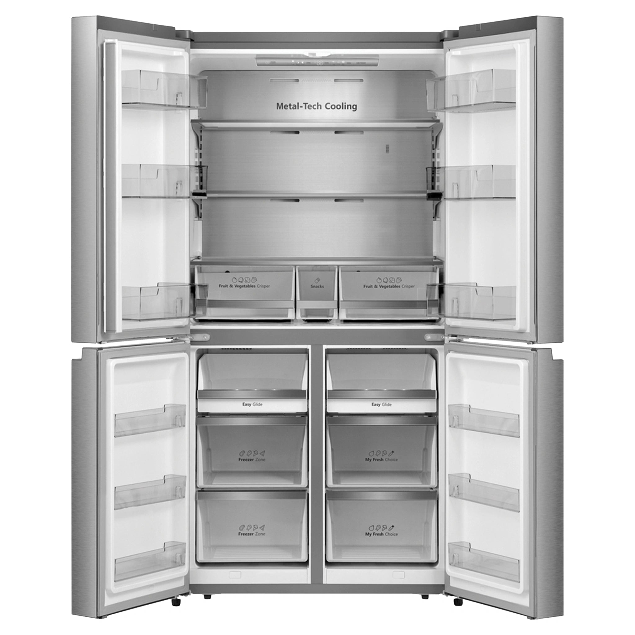 Hisense 609L French Door Fridge - Stainless Steel HRCD610TS, Front View With Double Door Open View