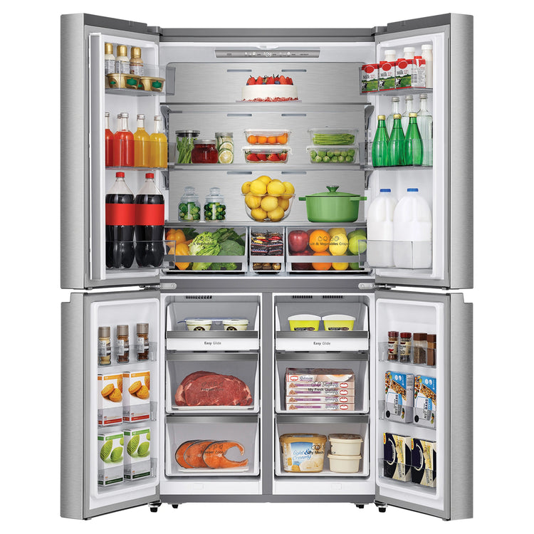 Hisense 609L French Door Fridge - Stainless Steel HRCD610TS, Front View Double Door Open View With Storages