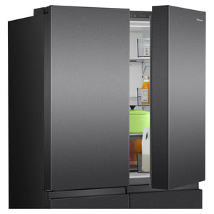 Hisense 647L PureFlex French Door Refrigerator - Dark Stainless Steel HRCD640TB, Upper Half Door Open View With Storages