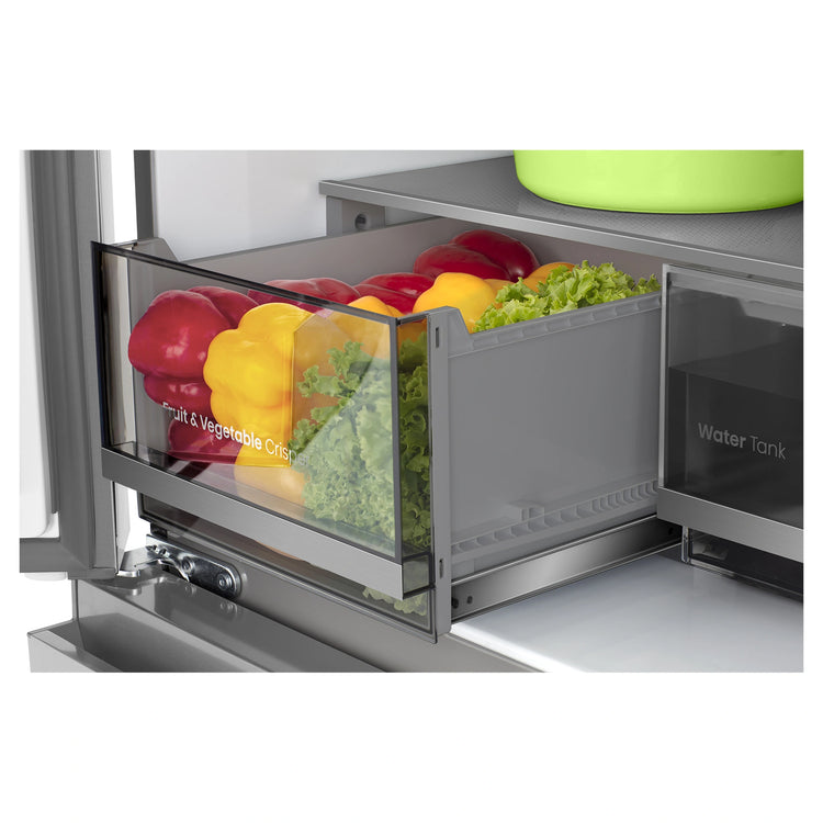 Hisense 640L Stainless Steel PureFlex French Door Fridge with Ice & Water Dispenser HRCD640TSW, Drawer Open View With Storages