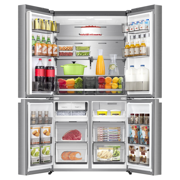 Hisense 640L Stainless Steel PureFlex French Door Fridge with Ice & Water Dispenser HRCD640TSW, Front View With Double Door View With Storages