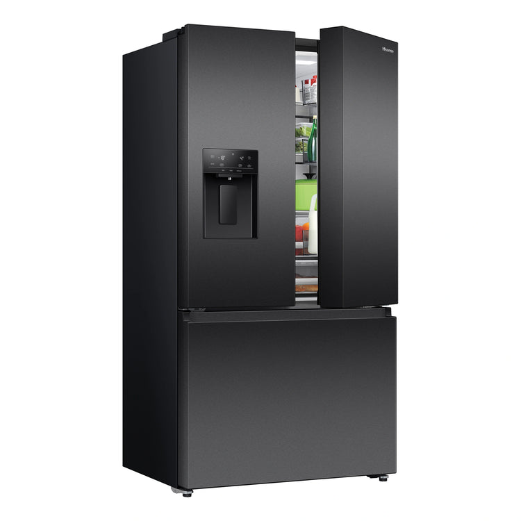 Hisense 634L Dark Steel PureFlat French Door Fridge HRFD634BW, Front View With Ride Side Door Open
