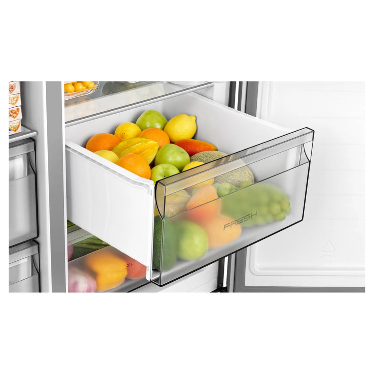 Hisense 541L Black PureFlat Side by Side Refrigerator HRSBS540BW, Drawer Open View Storages