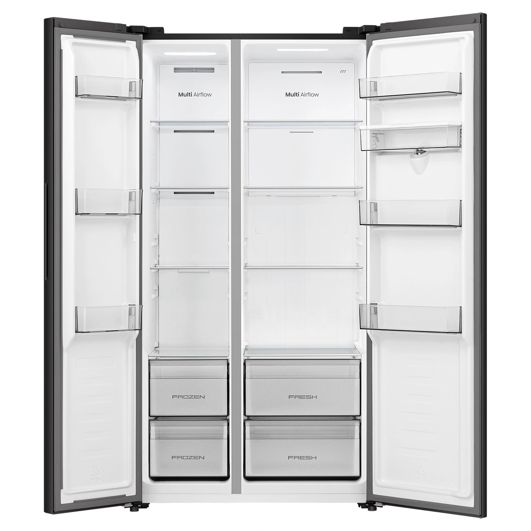 Hisense 541L Black PureFlat Side by Side Refrigerator HRSBS540BW, Front Double Door Open View