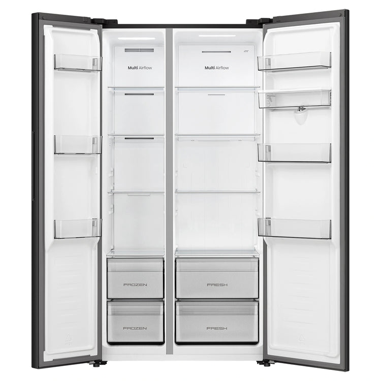Hisense 541L Black PureFlat Side by Side Refrigerator HRSBS540BW, Front Double Door Open View