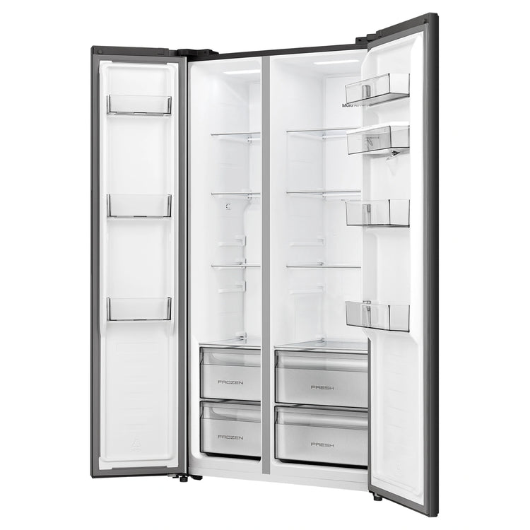 Hisense 541L Black PureFlat Side by Side Refrigerator HRSBS540BW, Front Double Door Open View