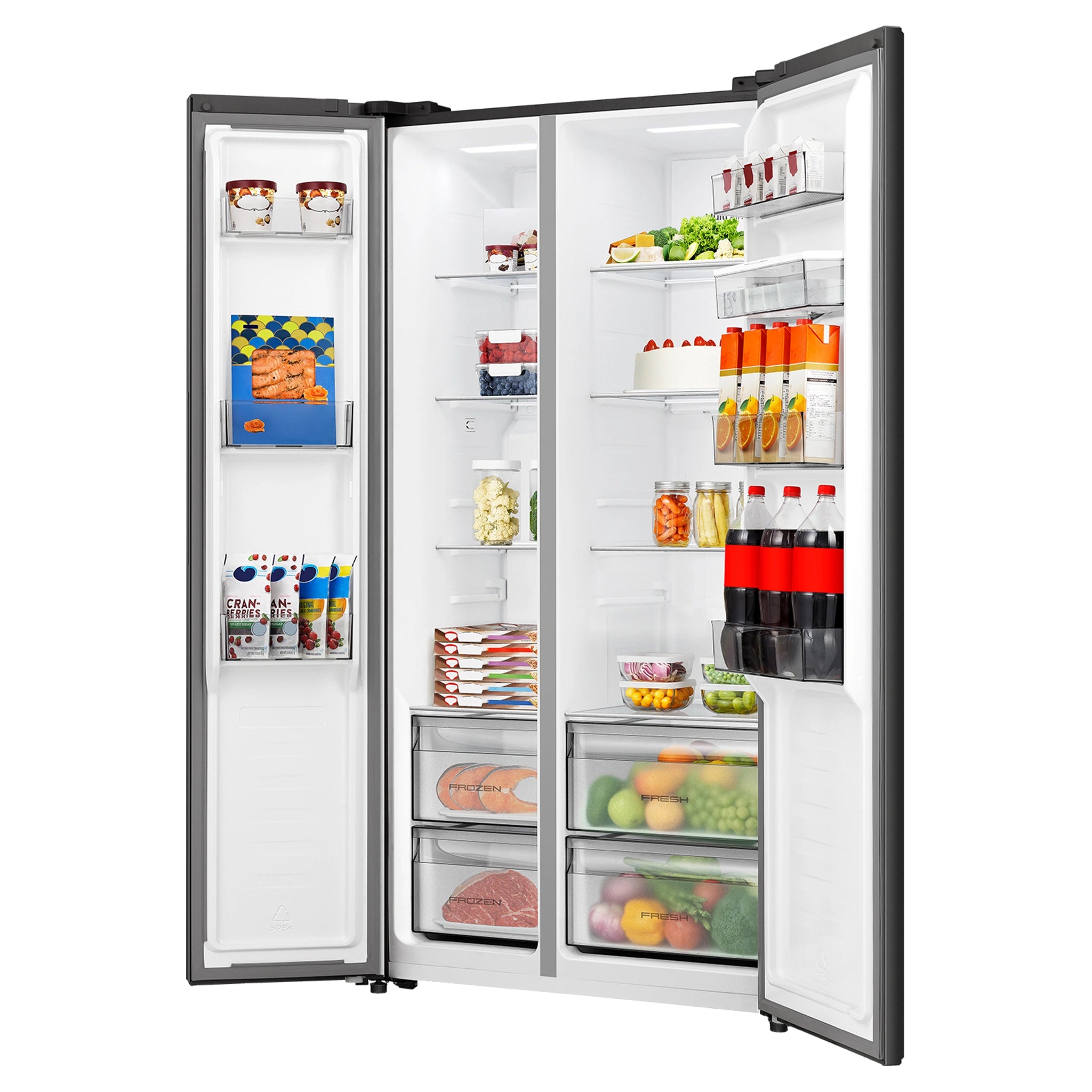 Hisense 541L Black PureFlat Side by Side Refrigerator HRSBS540BW, Left Side Double Door Open View Storages