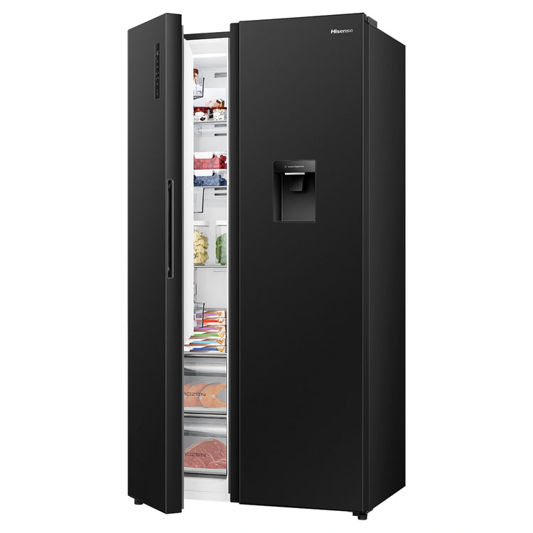 Hisense 541L Black PureFlat Side by Side Refrigerator HRSBS540BW, Left Side Half Door Open View Storages