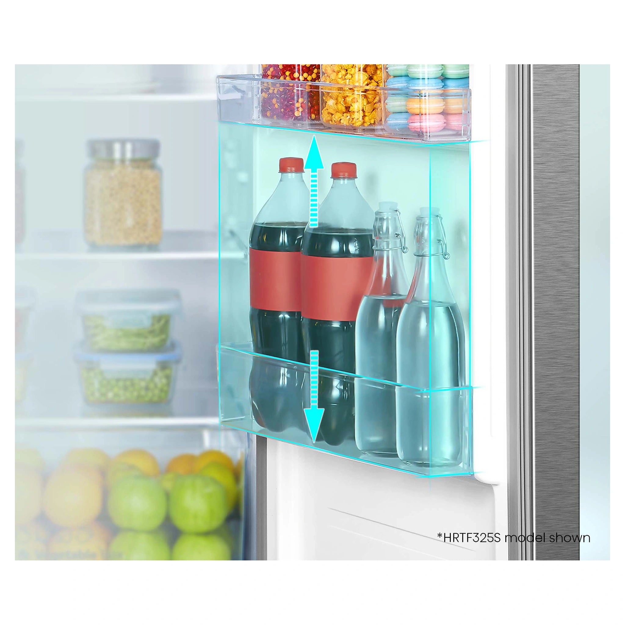 Hisense 326L Top Mount Fridge Silver HRTF325S, Door Balcony View Storages