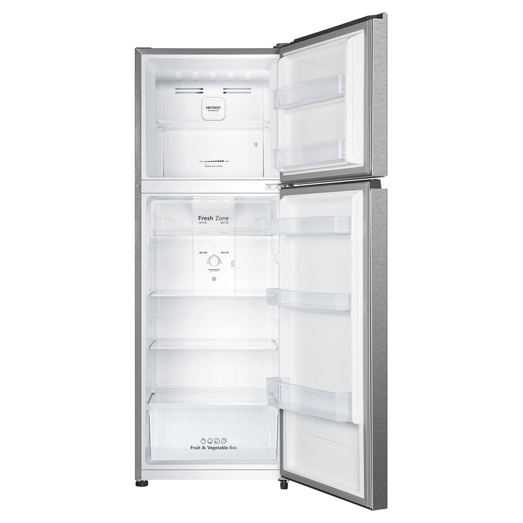 Hisense 326L Top Mount Fridge Silver HRTF325S, Front View With Door Open