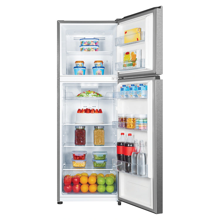 Hisense 326L Top Mount Fridge Silver HRTF325S, Front View With Door Open Storages